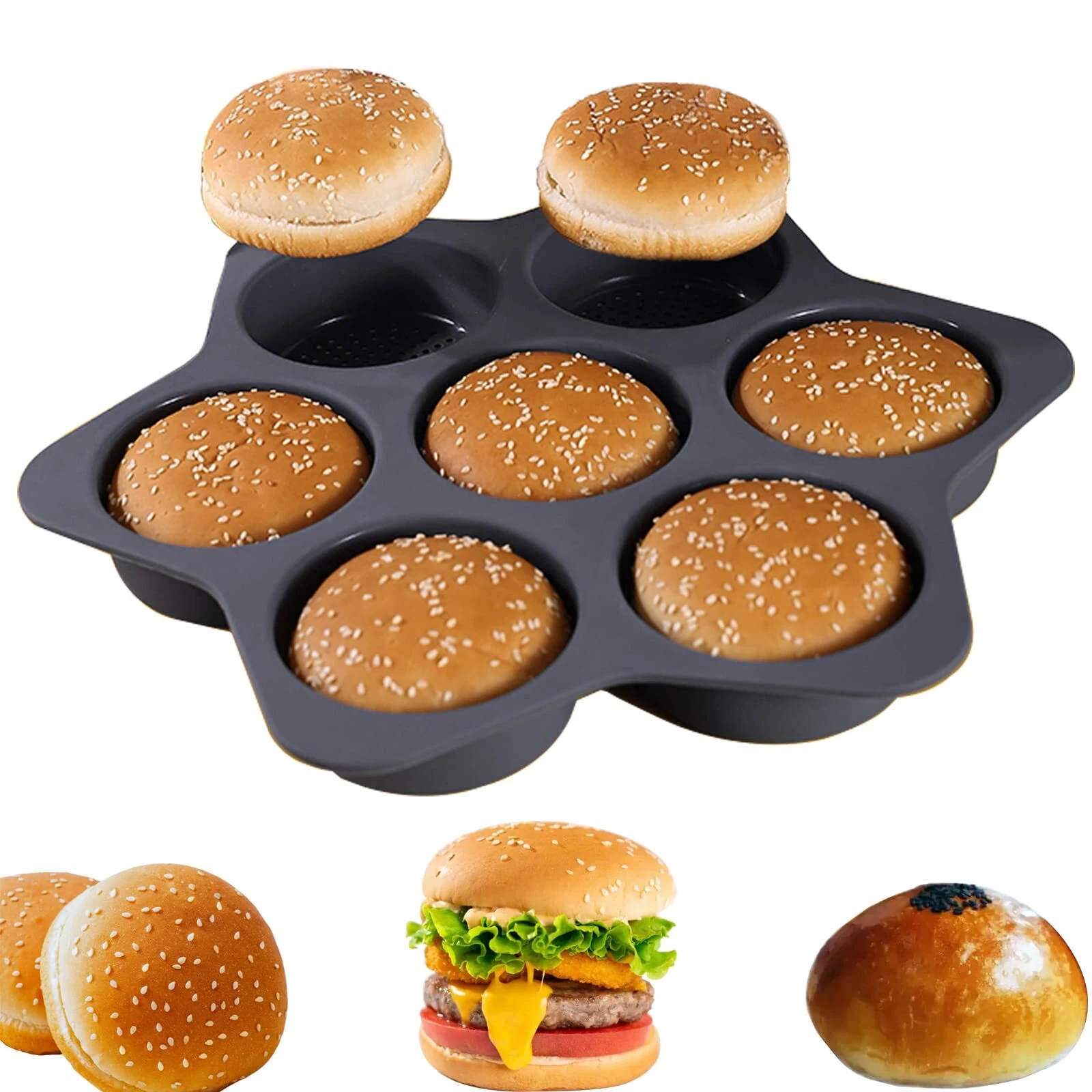 Silicone Hamburger Bun Mold 7 cavity loaf pan Non Stick Baking Pannon-stick p...