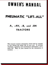 Pneumatic Lift-ALL IH Farmall A B AV Ai BN Exhaust Lift Operator's Parts Manual 