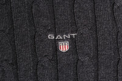 Pull Homme GANT Col Rond En Coton Tricot Câble - Taille M, Gris, Occasion Très Bon état