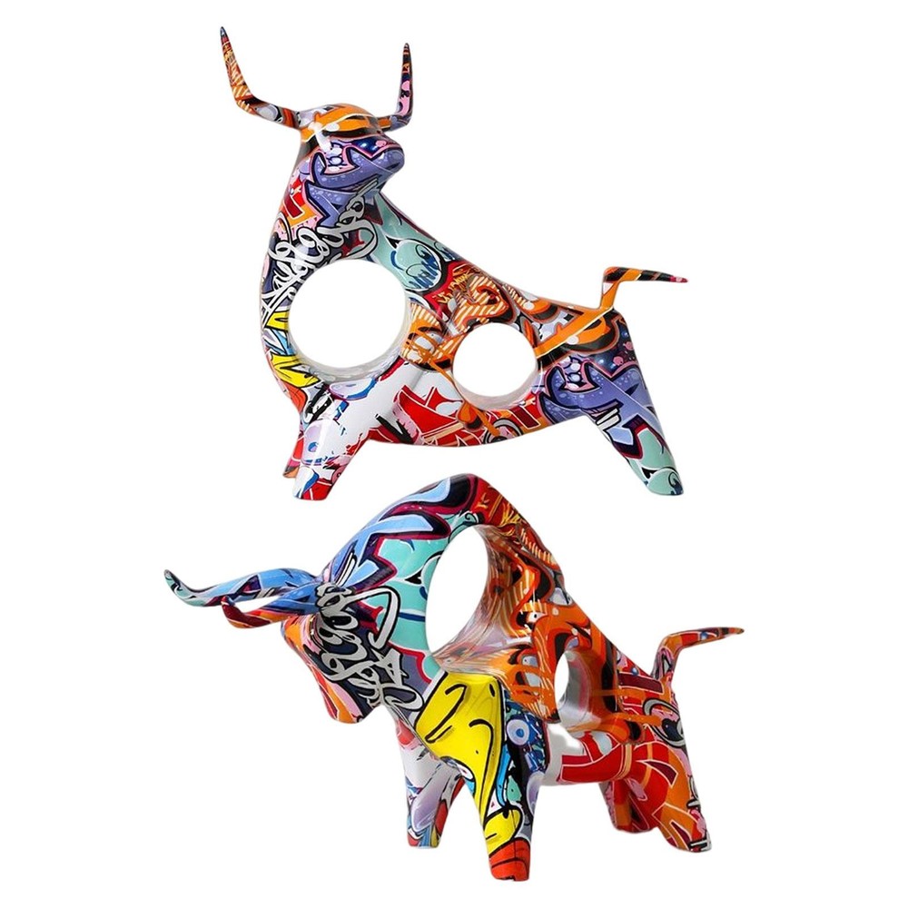 Bull Statue Resin Graffiti Bull Statue, Minimalistic Color Bull Figurine Decor Bull Statue Resin Graffiti Bull Statue, Minimalistic Color Bull Figurine Decor