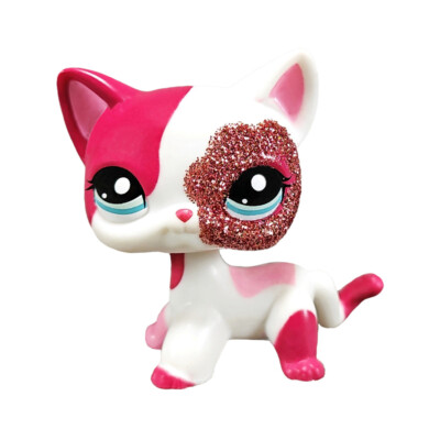 2'' Pink White Sparkle Glitter Short Hair Cat Littlest Pet Shop LPS