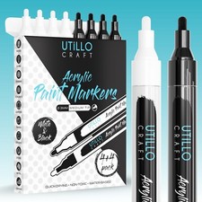 Utillo Craft White Black Paint Pen 8-Pack Medium Tip Made in Japan  Bold C...