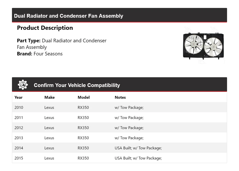 Para 2010-2015 Lexus RX350 radiador duplo e conjunto de ventilador condensador 4 estações - Imagem 2 de 4