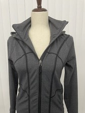 Athleta Hooded Zip Jacket Hip Length Fitted Stretch Dark Gray Heather Size XS