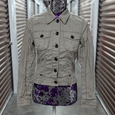 Mexx Size 4 Gray Jacket With Brown Zigzag Stitching 100% Cotton