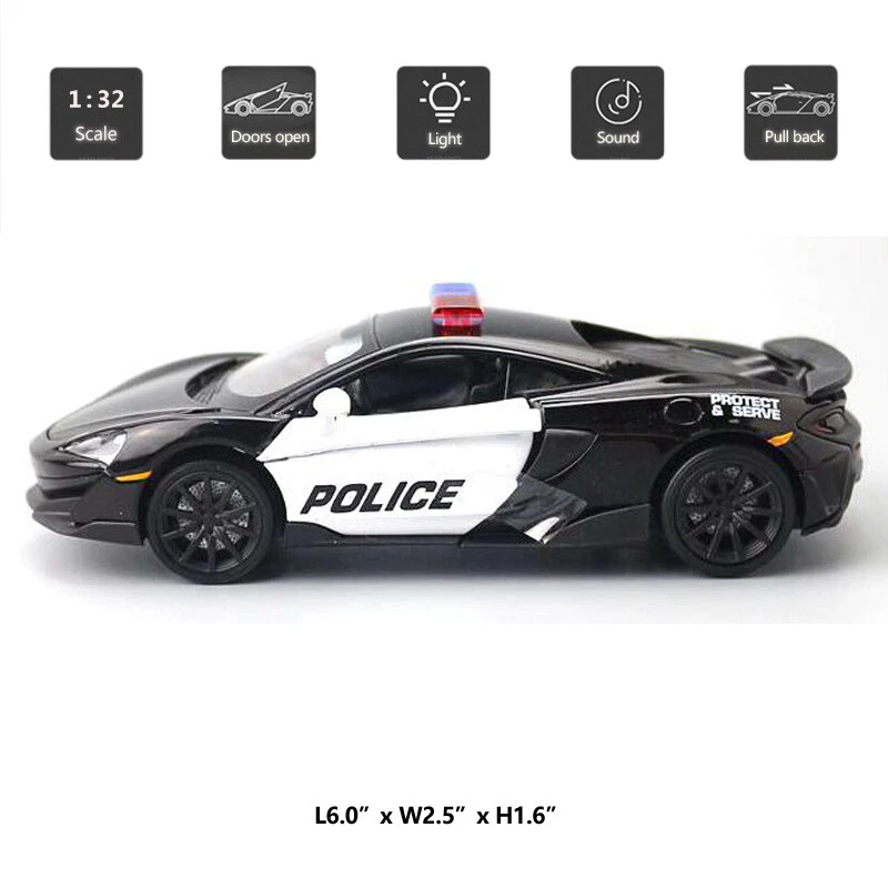 1:32 McLaren 600LT Police Car Model Diecast Toy Cars Toys for Boys Kids Gifts - Image 2 of 4