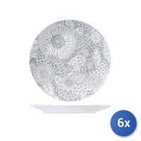 6X Flache Teller H&H Kyoto New Bone China Weiß Cm 26,5