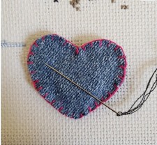 Heart Denim Magnetic Needle Minder Handmade Cross Stitch Sewing Tool