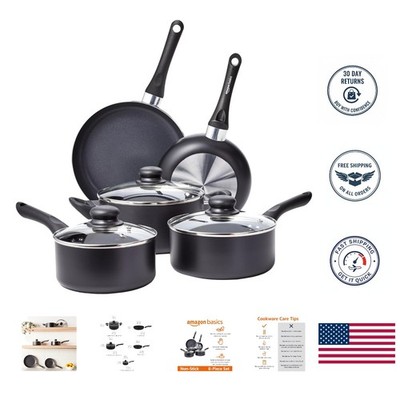 Luxurious Black Non-Stick Cookware Set - 8 Essential Pieces for Every Chef