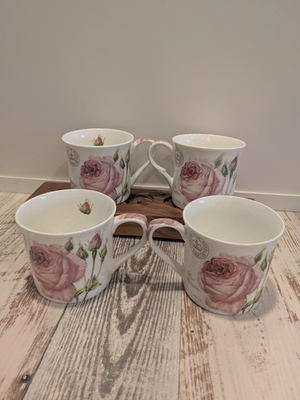 #ad Kew Royal Botanic Gardens Rosa Centifolia Bone China Mugs Cups Set Of Four $39.99