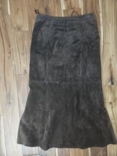 Leather Brown Skirt Long A.M.I. Size 8 Work Modest Zipper Suede Western