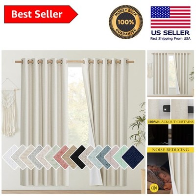 Classic Grommet Blackout Linen Drapes - 100% Light Blocking, Eco-Friendly Fabric