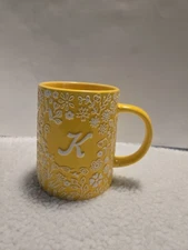 Modern Expressions Yellow Ceramic Mug with "K" Monogram ~ New 