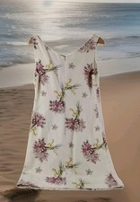 L K Bennett Ivory Floral Silk Linen Wedding Evening Sleeveless Shift Dress UK 12