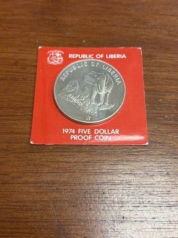 1974 LIBERIA PROOF $5 SILVER COIN .9867 ASW IN OGP 