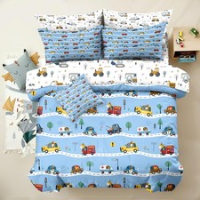 6pc Construction Comforter Set for Boys,Twin Size Tractor Bedding Sets for Te...