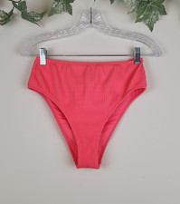 Aerie Size M High Cut Cheeky Coral Pink Ribbed Beach Swim Bikini Bottom