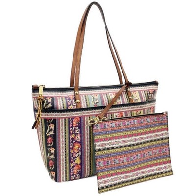 Etro Multicolor Leather PVC Tote Bag with Removable Pouch, Excellent Condition