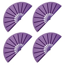 4Pcs Large Folding Hand Rave Fan, Decorative Handheld Folding Fans, Purple