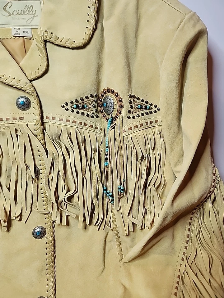 Chaqueta de cuero Scully flecos cuentas conchos gamuza piel de ciervo para mujer XXL occidental Foto 3 de 4