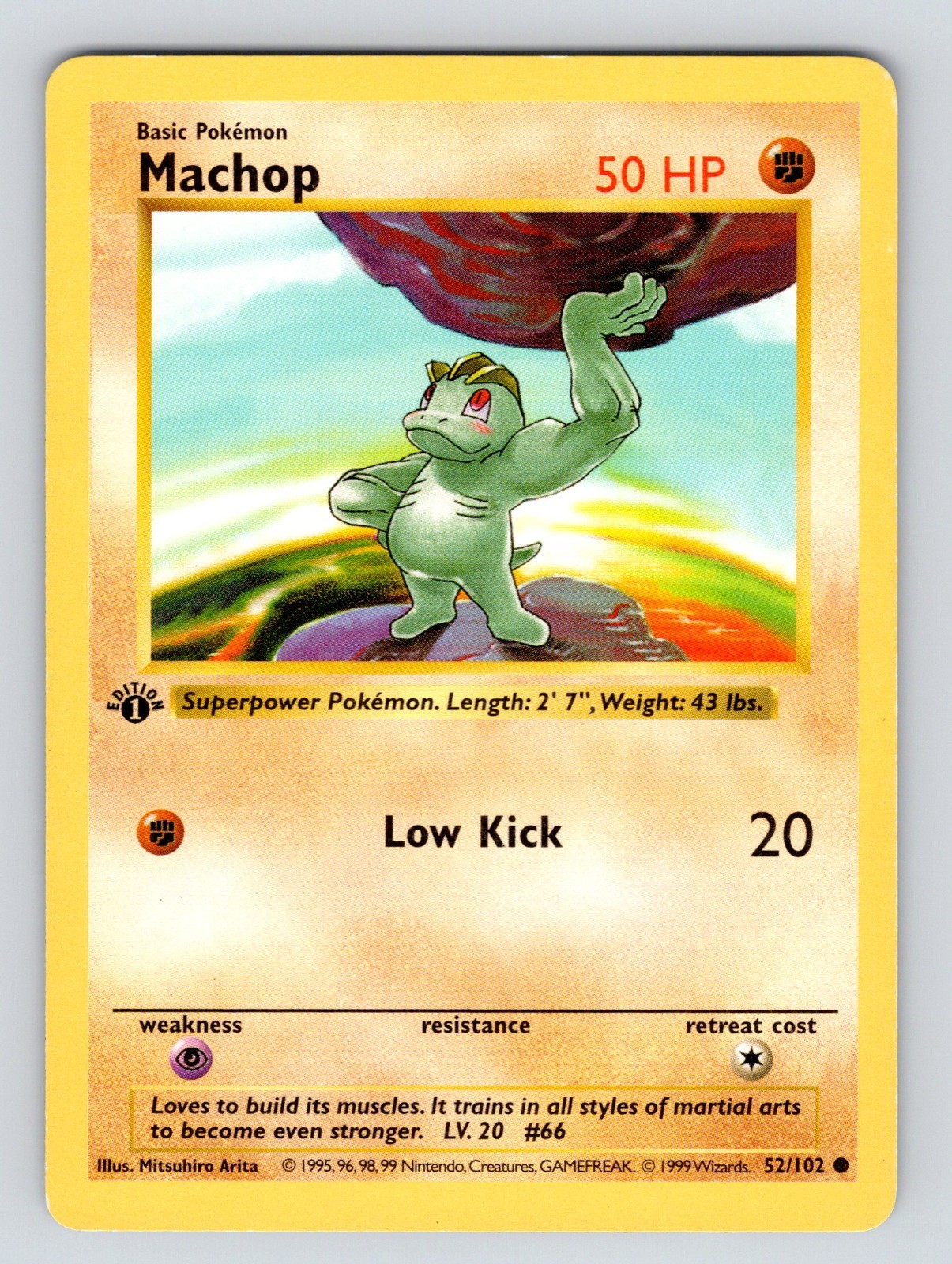 Machop 1st Edition Shadowless 1999 Pokemon Card Base Set 52/102 MP!