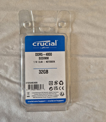 Crucial 32GB DDR5-4800 SO-DIMM Notebook-RAM 262-Pin CT32G48C40S5