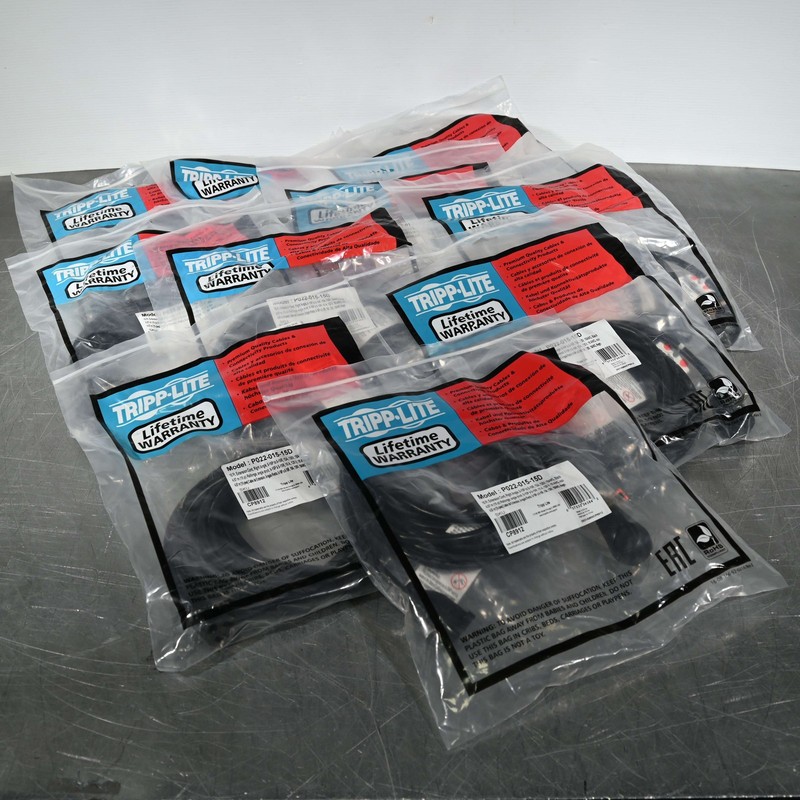 10 PACK - Tripp Lite P022-015-15D Right Angle 5-15P to 5-15R 15ft Extension Cord