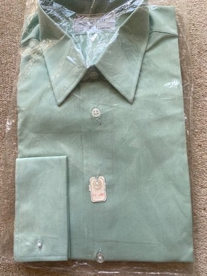 VINTAGE HERREN 70ER AUSTIN SCHILF LINDGRÜN TERYLEN LANGARM HEMD 16 NEU