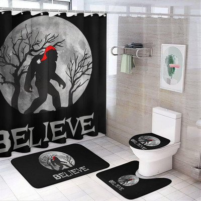 Funny Santa Bigfoot Sasquatch Belive Moon Shower Curtain or Bathroom Sets.
