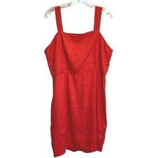 Halston Linen Blend Mini Dress Size 14 Red Smocked Coastal Chic Classic Bold