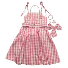 New Barbie Movie Girls Size 4-5 yrs Sleeveless Pink Plaid Costume Dress