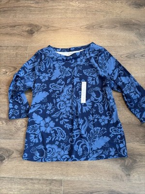Croft & Barrow Blue Flower 3/4 Sleeve Top 2XL