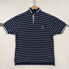 VTG Tommy Hilfiger Polo Men M Navy Blue Striped Crest Logo Preppy Old Money 90s