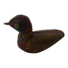 Vintage Hand Carved Crafted Wooden Bird w Copper Brass Accents Figurine 4" JB38