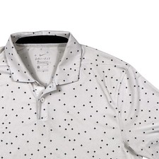 Nike Dri-FIT Mens Small White Black Plus Pattern Golf Polo Shirt Standard Fit