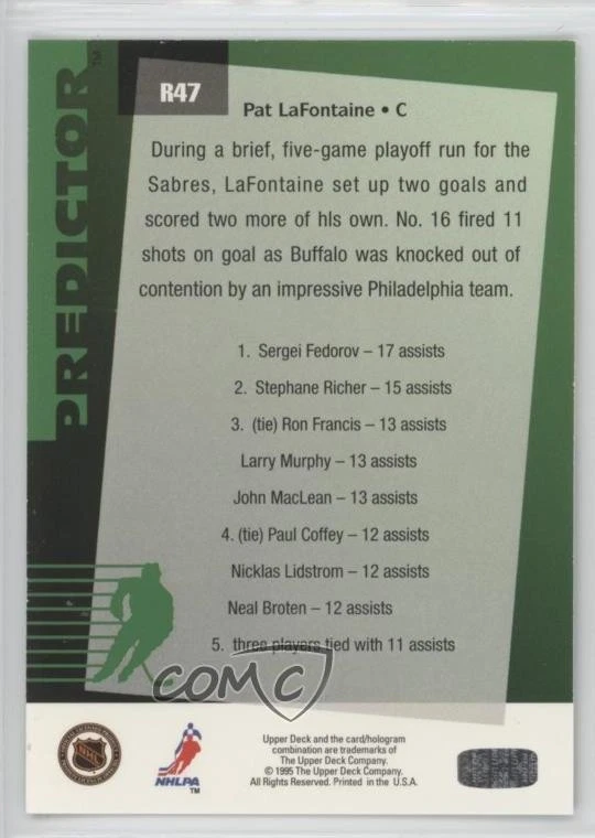 1994-95 Upper Deck Predictor Retail Winners Prizes Gold Pat LaFontaine #R47 HOF - Image 2 of 2