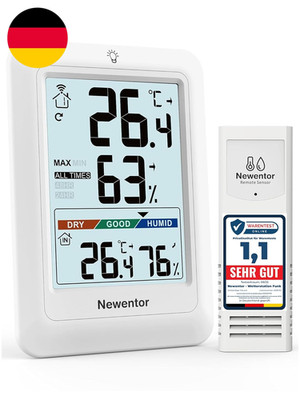 Newentor MAX MIN Thermometer Innen Außen 24/48 Std./Alle Zeiten - Hygrometer Inn