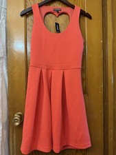 NWT Express Coral Pink Dress Double Cutout Heart Back Fit and Flare size 6
