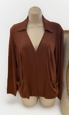Chico's Travelers Rust Collared Slinky Knit Open Front Jacket Size 1 Medium
