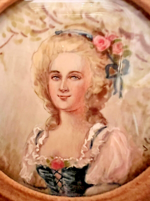 Pair VTG/Antique France Painted Portrait Lady Signed Convex Gold