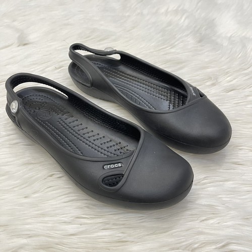 Crocs Women’s Size 7 Black Ballerina Flats Slingback Loafers Rhinestone - 第 1/7 張圖片