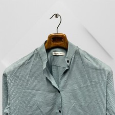 Kimberly Taylor Womens Button Front Collared Oversized Seersucker L Green