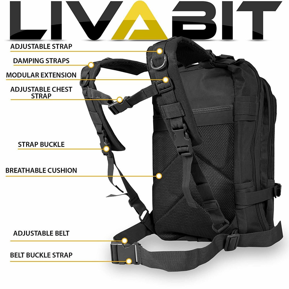 LIVABIT SOS Bug Out 3 Day Backpack First Aid Kit Emergency Survival Gear Black 638029771641 - Foto 12