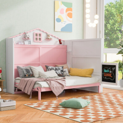Twin Full Size House Murphy Wall Bed with Storage Shelves