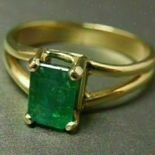 2Ct Emerald Cut Green Emerald Vintage Solitaire Womens Ring 14K Yellow Gold Over