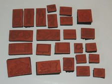 Lot of 24 Rubber Stamps Assorted Sizes Subjects family car plane message bubble