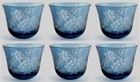 Votive Candle Holder Glass Sky Blue Etched Leaf Design 3"Dia 2.5"High Set of 6