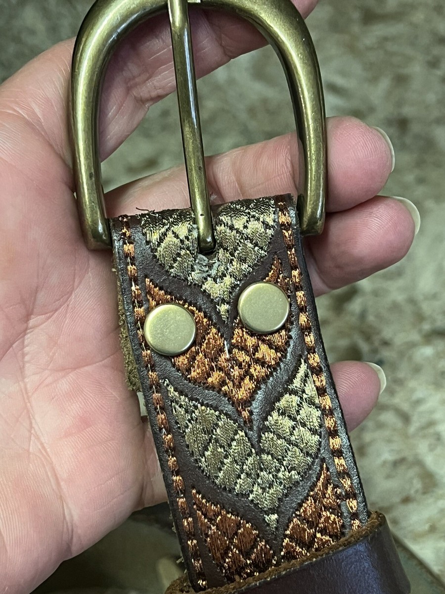 Lucky Brand Embroidered Leather Belt Womens M Gold Bronze  display picture 1