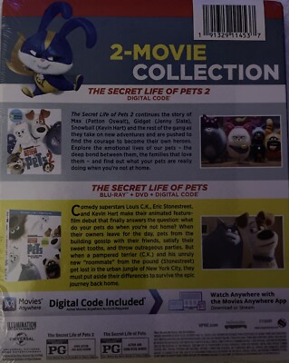 Secret Life of Pets: 2-Movie Collection (Blu-ray/DVD/Digital, 2019)  w/Slipcover