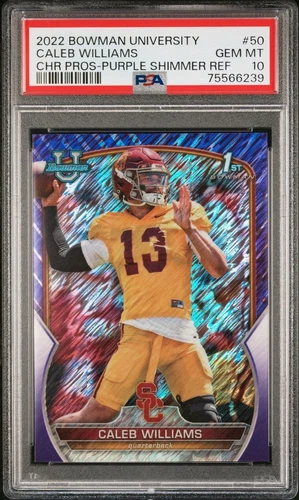 2022 Caleb Williams RC Bowman Chrome Purple Shimmer Refractor PSA 10 GEM POP 50